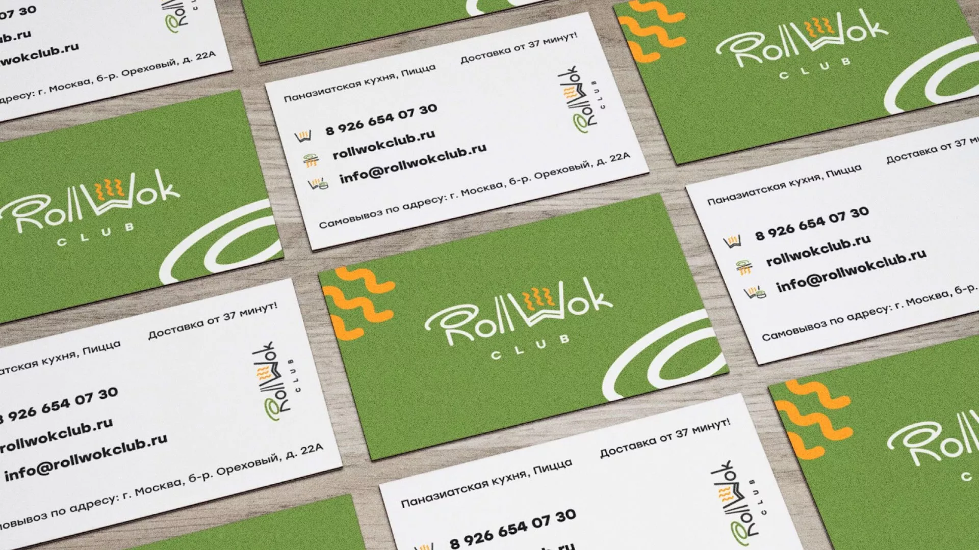 Разработка дизайна визиток суши-бара «Roll Wok Club» в Приволжске